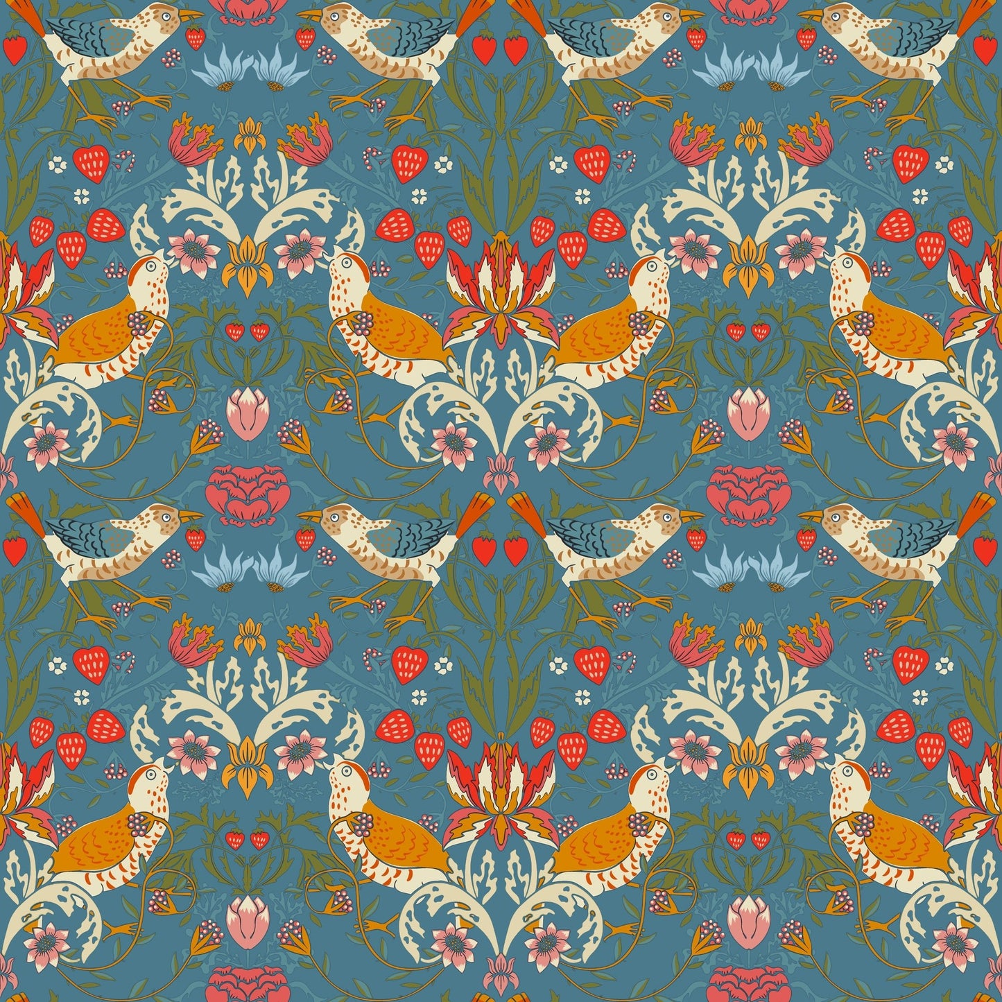 Morris Collections - 1026 - 1 - Strawberry Thief Wallpaper - Denim - Premier Wallcovering