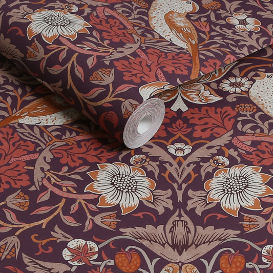 Strawberry Thief Wallpaper - Plum - 124229 - William Morris AH - Premier Wallcovering