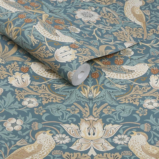 Strawberry Thief Wallpaper - Washed Blue - 140503 - William Morris - Premier Wallcovering