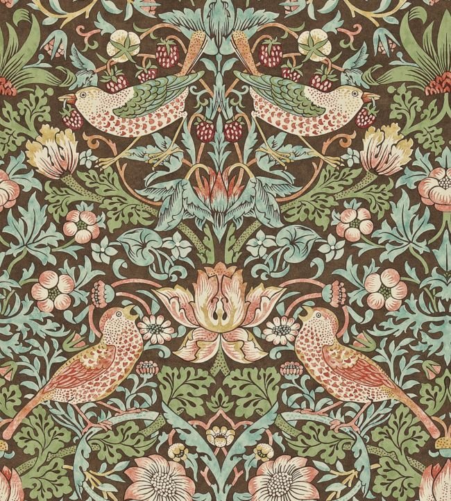 Strawberry Thief Wallpaper - Chocolate/Slate - 212565 - Morris & Co - Premier Wallcovering