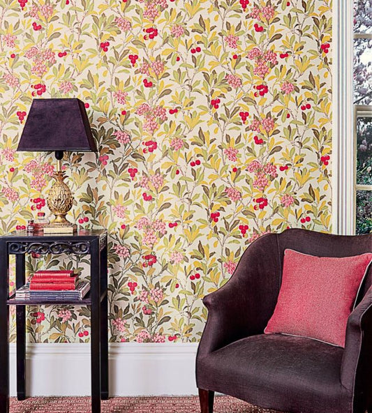 Strawberry Tree Wallpaper - Olive, Red & Leaf Green on White - 100/10049 - Cole & Son - Premier Wallcovering
