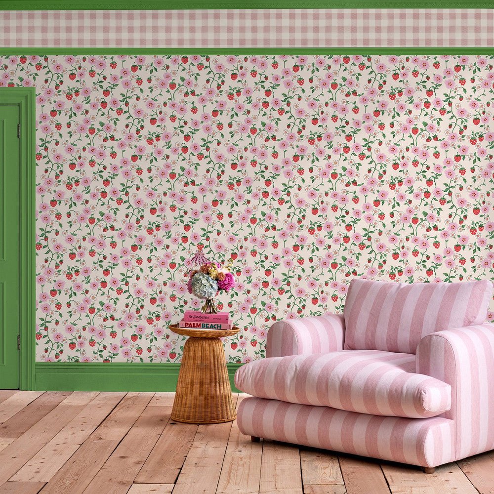 Strawberry Wallpaper - Pink - 125531 - Cath Kidston - Premier Wallcovering