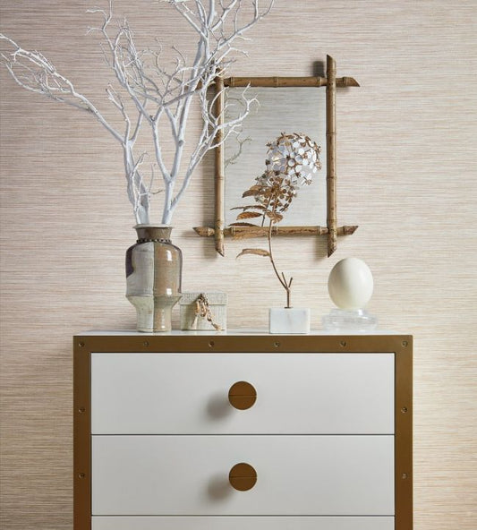 Stream Weave Wallpaper - Beige & Silver - Thibaut - T72850 - Premier Wallcovering