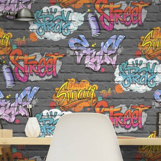 Street Style Graffiti Wallpaper - Black - Muriva - L17901 - Premier Wallcovering