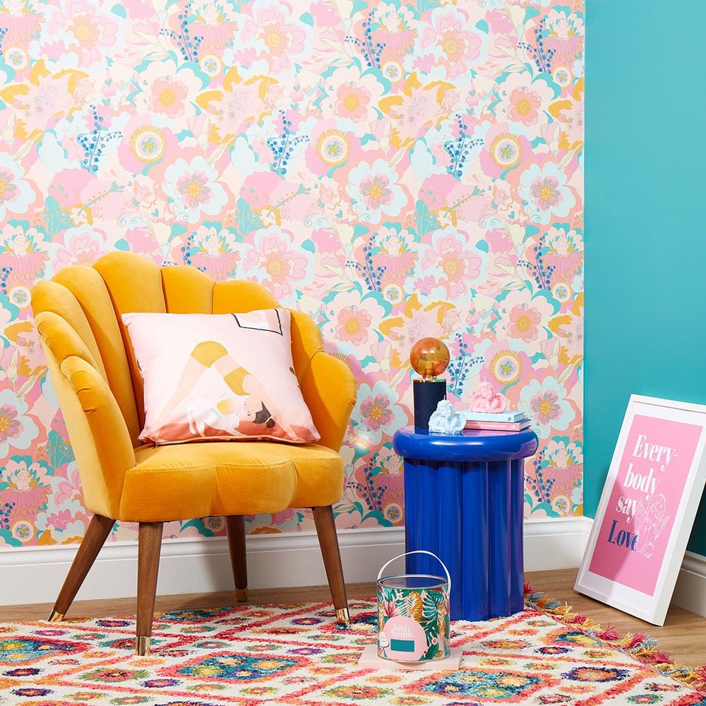 Stupid Cupid Wallpaper - Mint Green, Carnation Pinks & Apricot - Lust Home - LH900377 - Premier Wallcovering