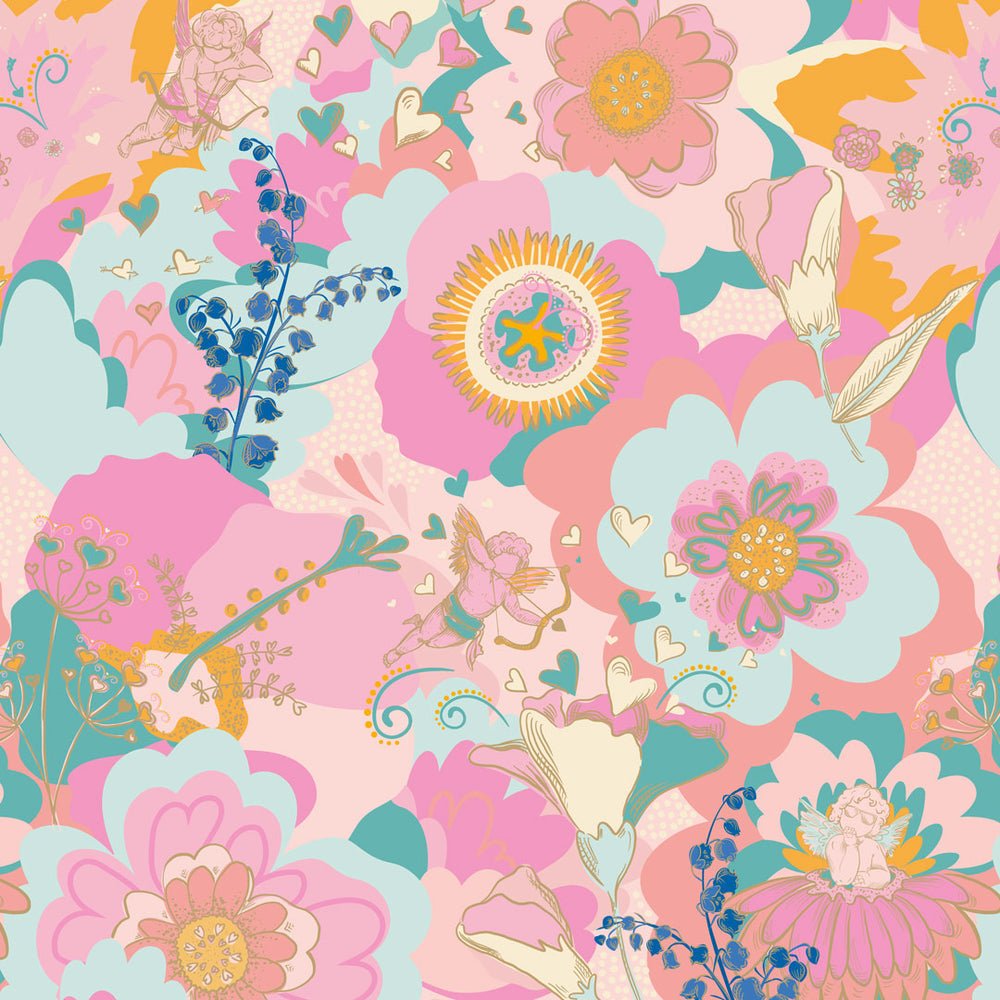 Stupid Cupid Wallpaper - Mint Green, Carnation Pinks & Apricot - Lust Home - LH900377 - Premier Wallcovering