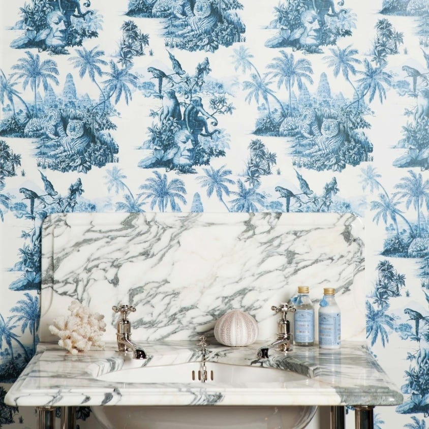 Sumatra Wallpaper - Off - White & Azure - House of Hackney - 1 - WA - SUM - DI - W&A - XXX - Premier Wallcovering