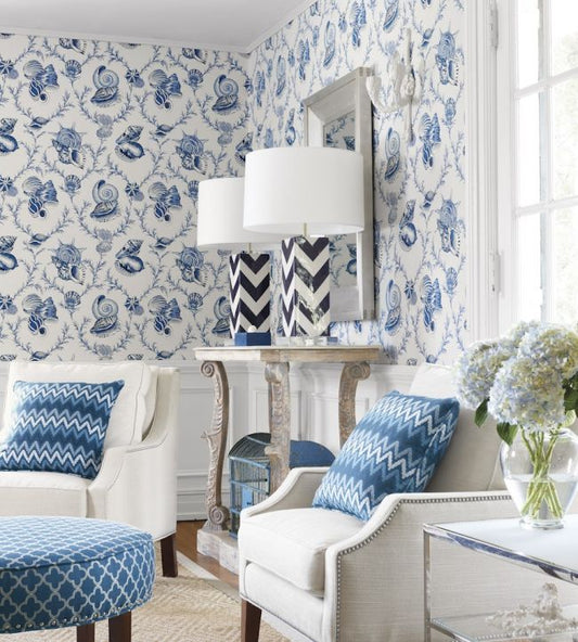 Sumba Shell Wallpaper - Sky Blue - Thibaut - T5746 - Premier Wallcovering