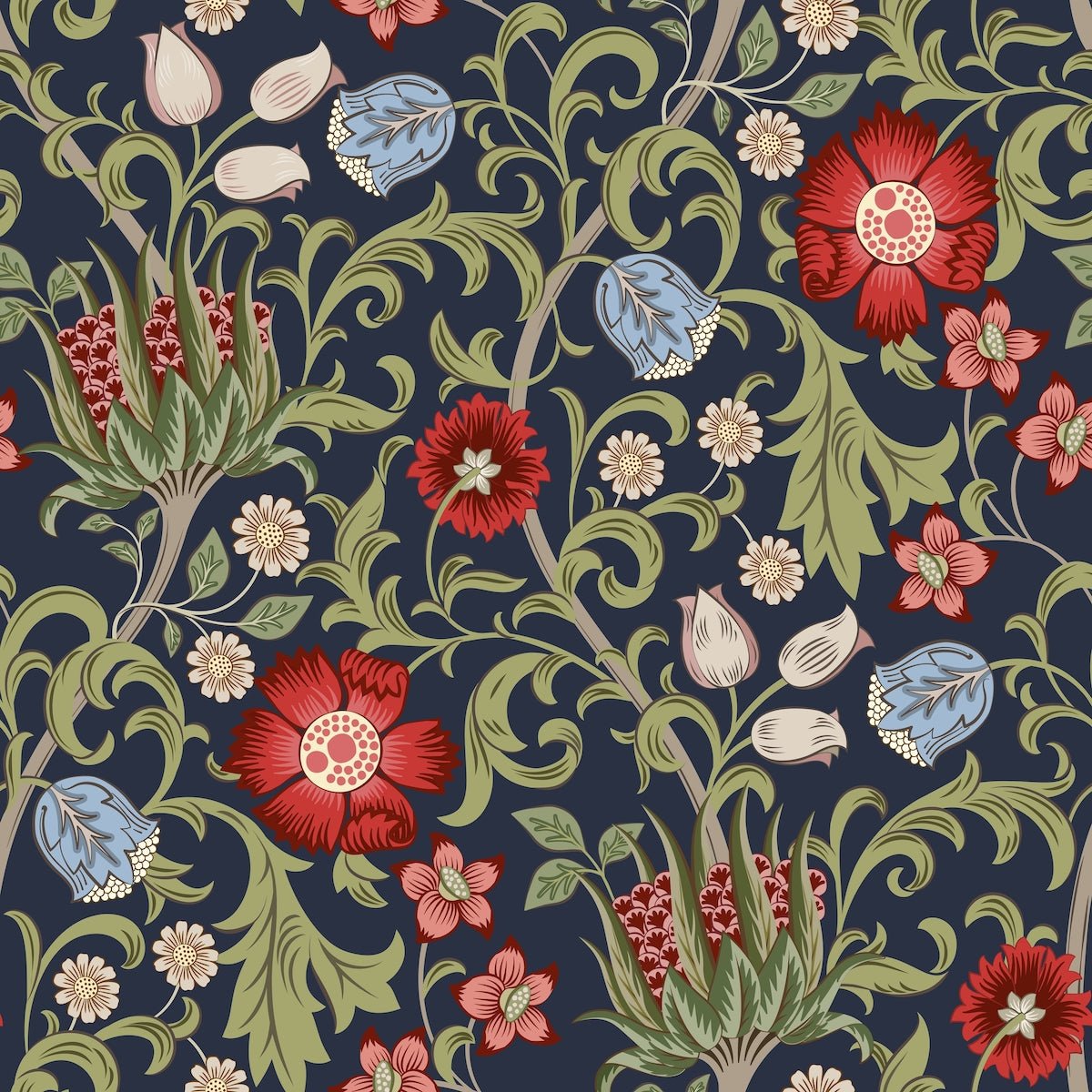 Morris Collections - 1100 - Summer Field Wallpaper - Field Midnight - Premier Wallcovering