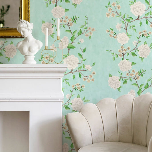 Summer in Peony Park Wallpaper - Duck Egg - LAN100385 - Lucie Annabel - Premier Wallcovering