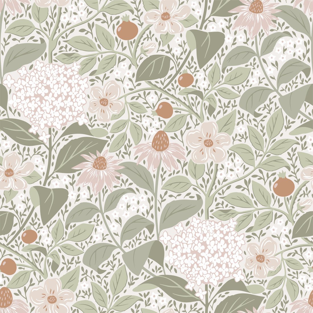 Summer’s Bloom Floral Wallpaper - Light Green - Summer Gray - Premier Wallcovering