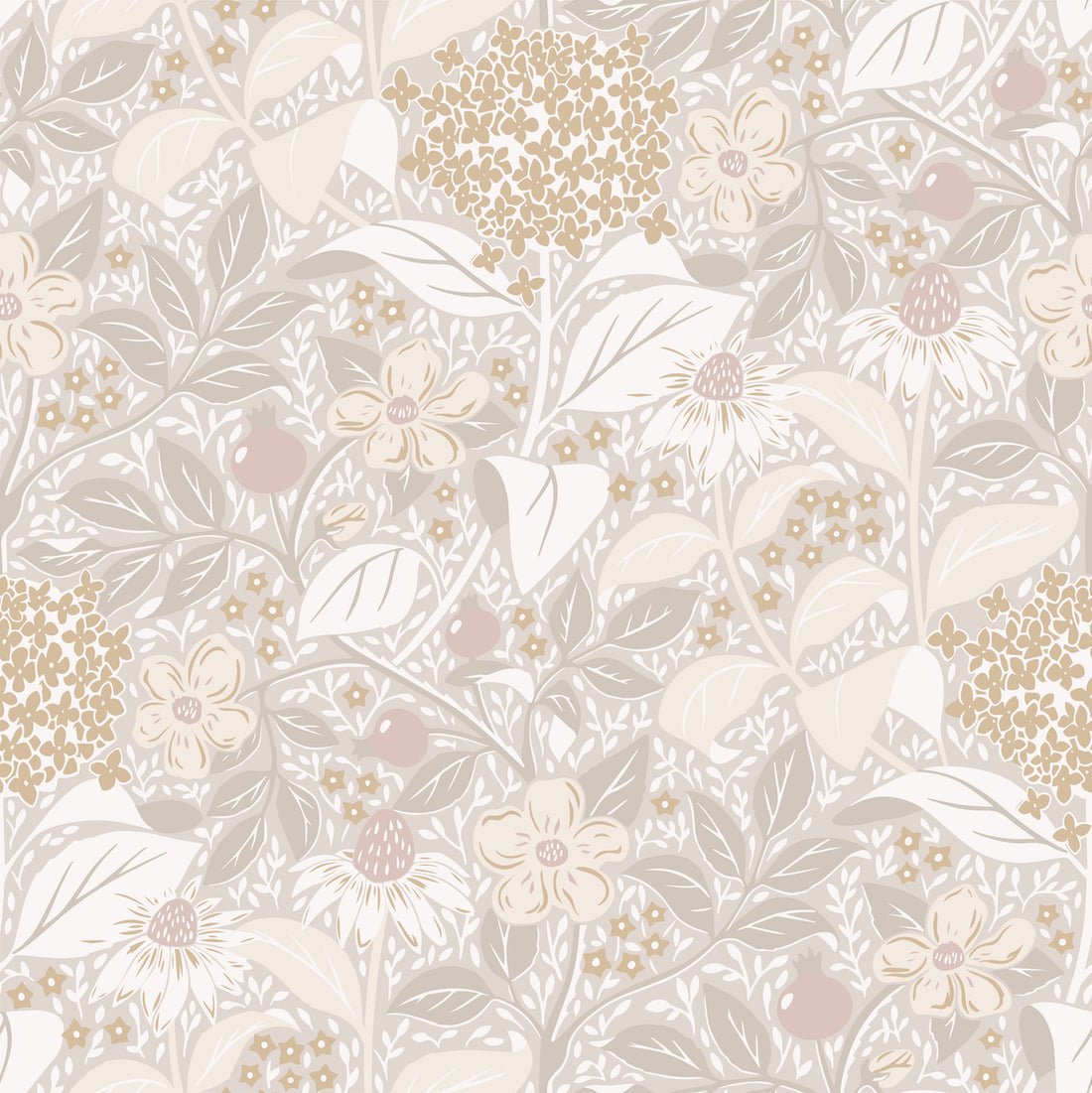 Summer’s Bloom Floral Wallpaper - Beige - Summer Gray - Premier Wallcovering
