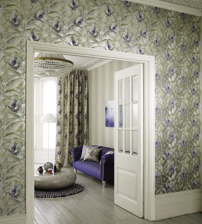 Sunbird Wallpaper - Metallic Blue - Matthew Williamson - W6543-01 - Premier Wallcovering