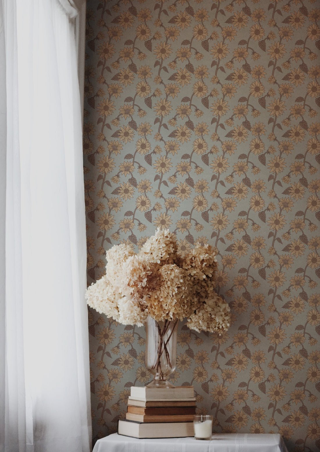 Sunflowers Wallpaper - Sky - Summer Gray - Premier Wallcovering