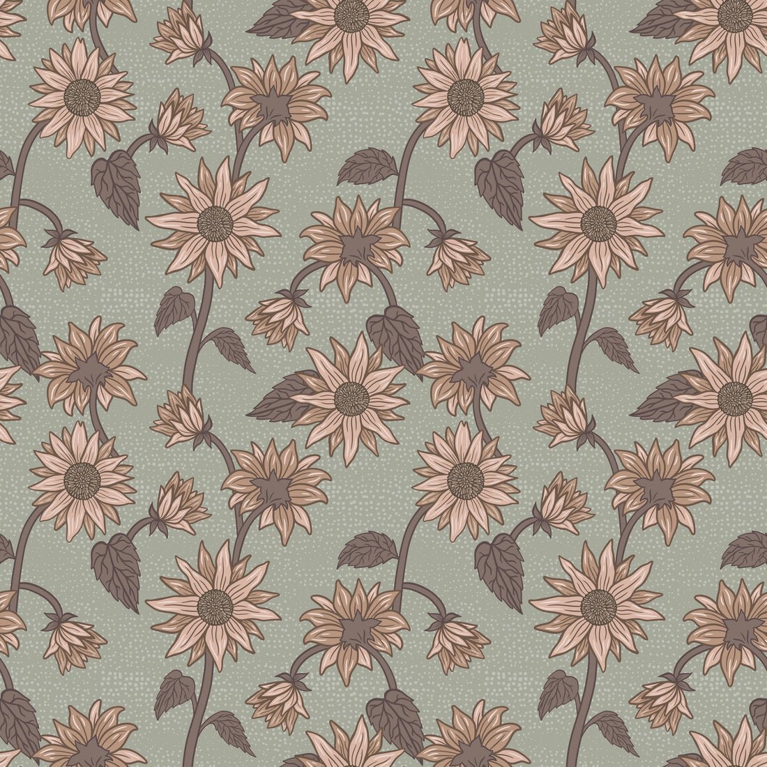 Sunflowers Wallpaper - Green - Summer Gray - Premier Wallcovering