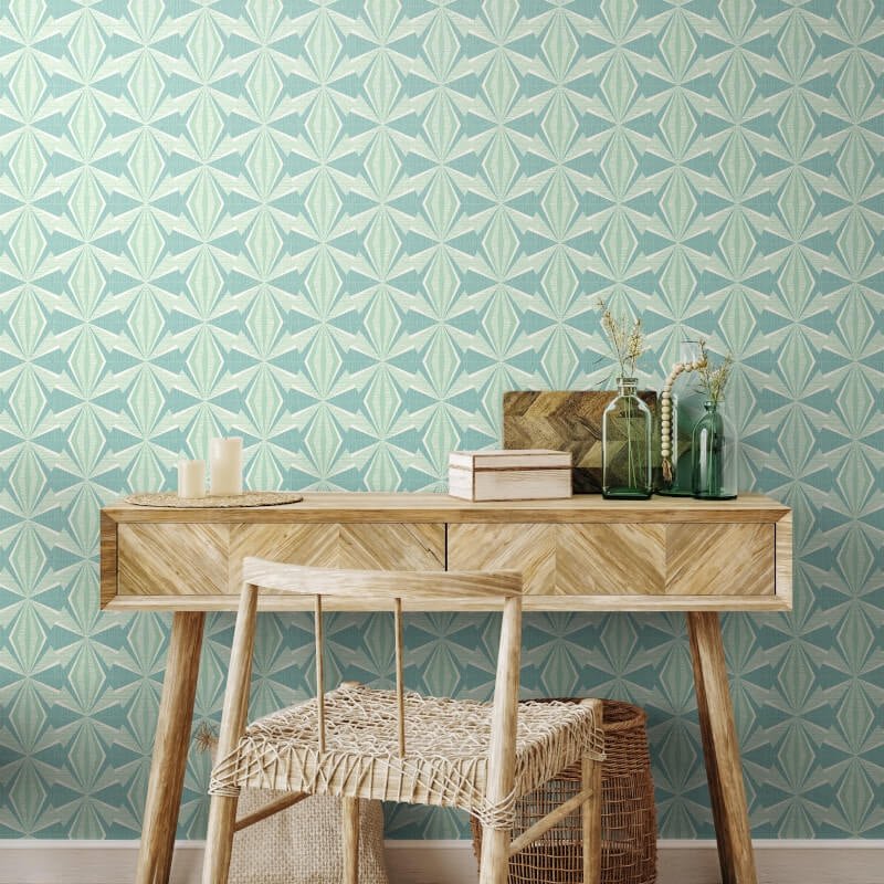Sunray Diamond Wallpaper - Teal Blue - Hoopla Walls - HWA1052W - Premier Wallcovering
