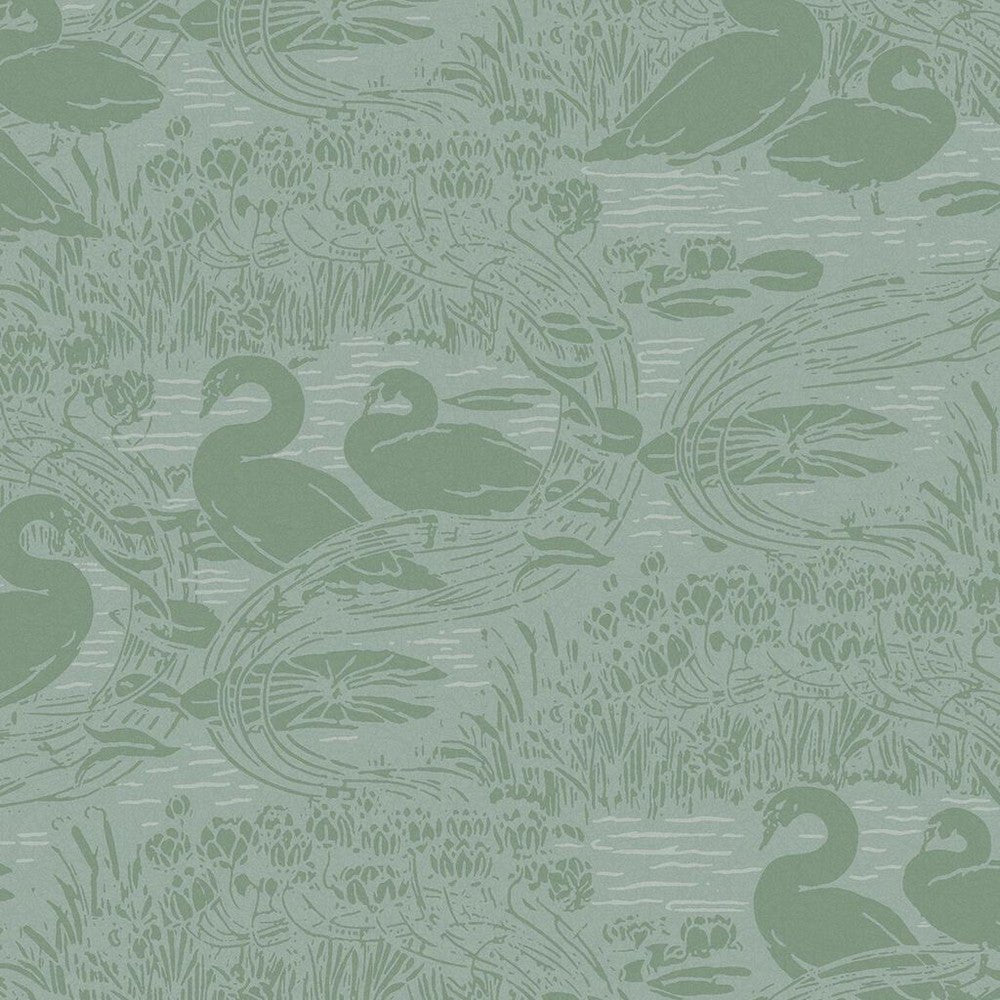 Swans Wallpaper - Jade Green - Laura Ashley - 118472 - Premier Wallcovering