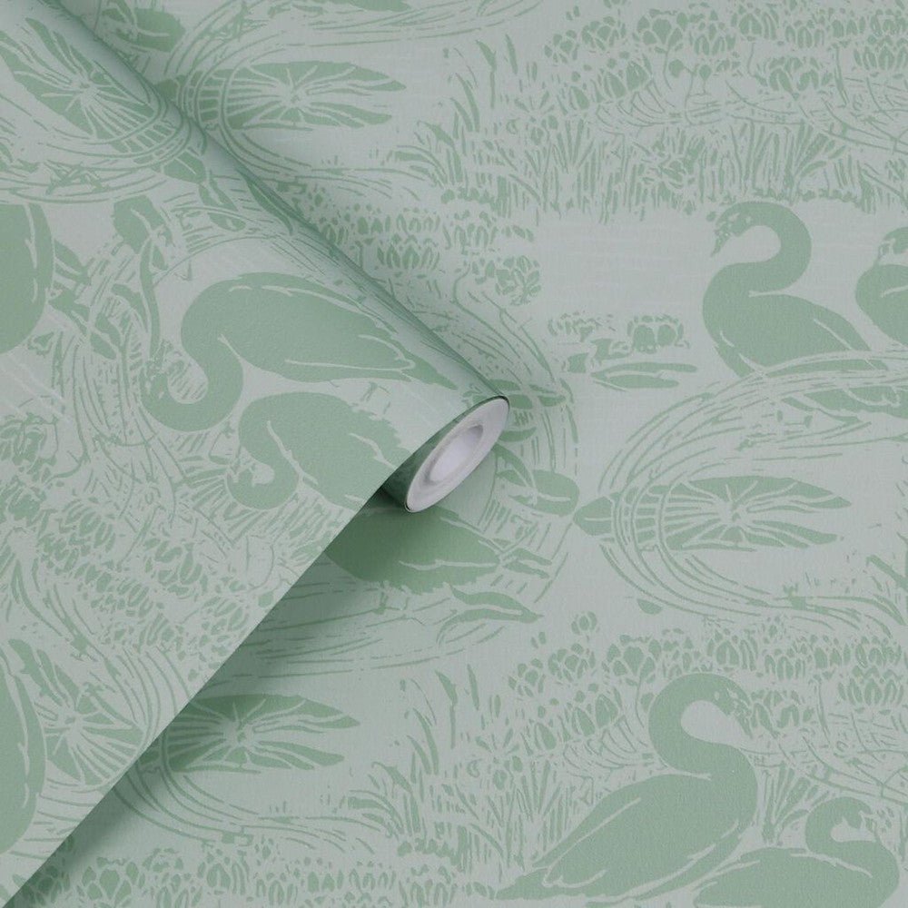 Swans Wallpaper - Jade Green - Laura Ashley - 118472 - Premier Wallcovering
