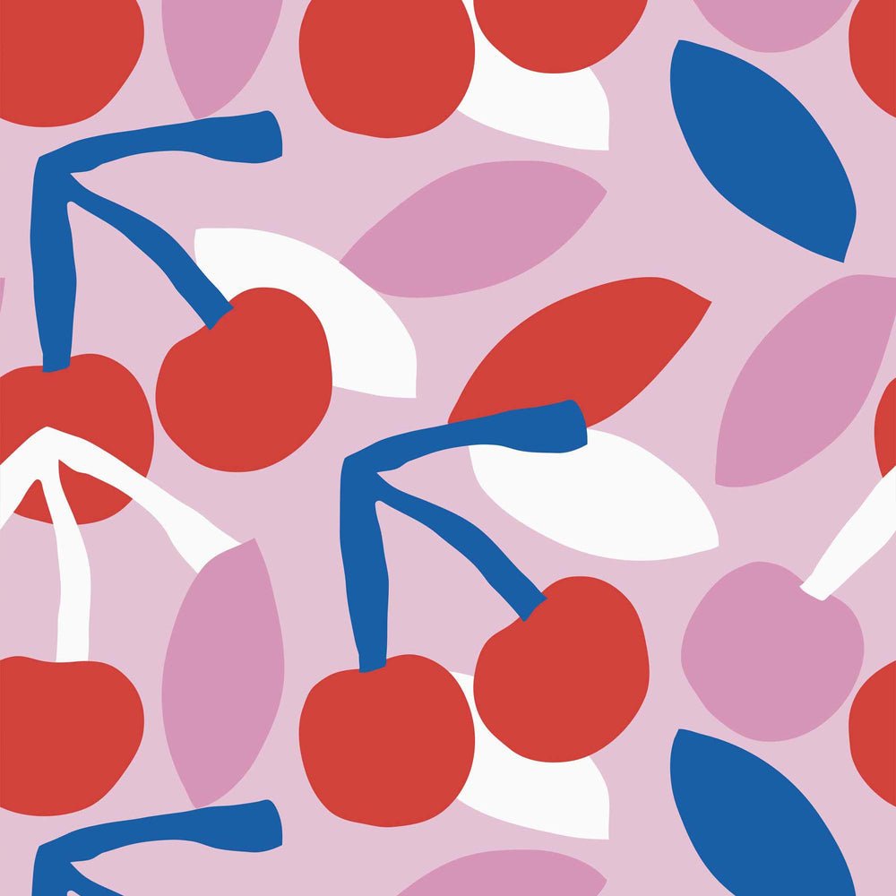 Sweet Cherry Pie Wallpaper - Soft Berry, Cherry Red & French Blue - Lust Home - LH900125 - Premier Wallcovering
