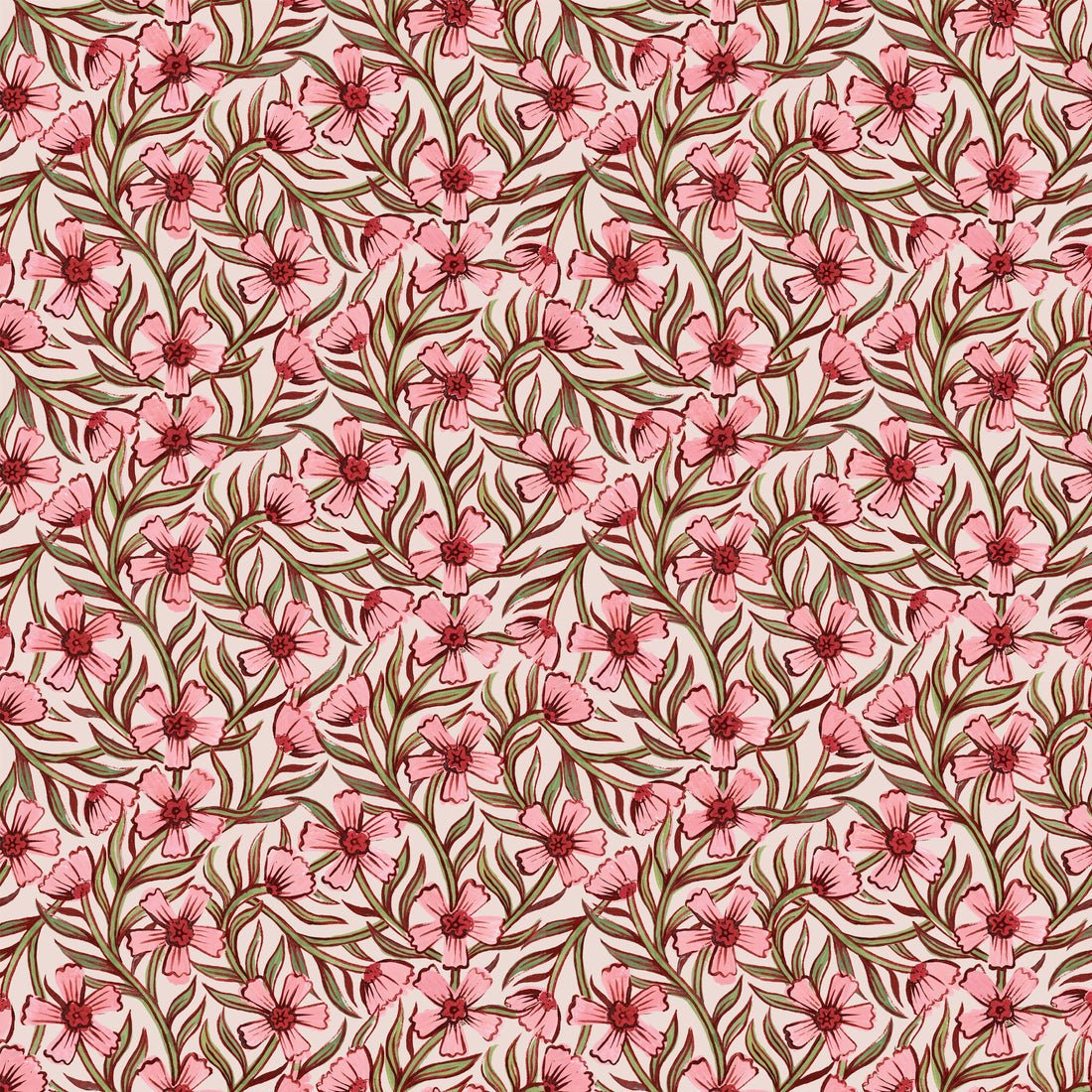 Sweet India Wallpaper - Pink - Summer Gray - Premier Wallcovering