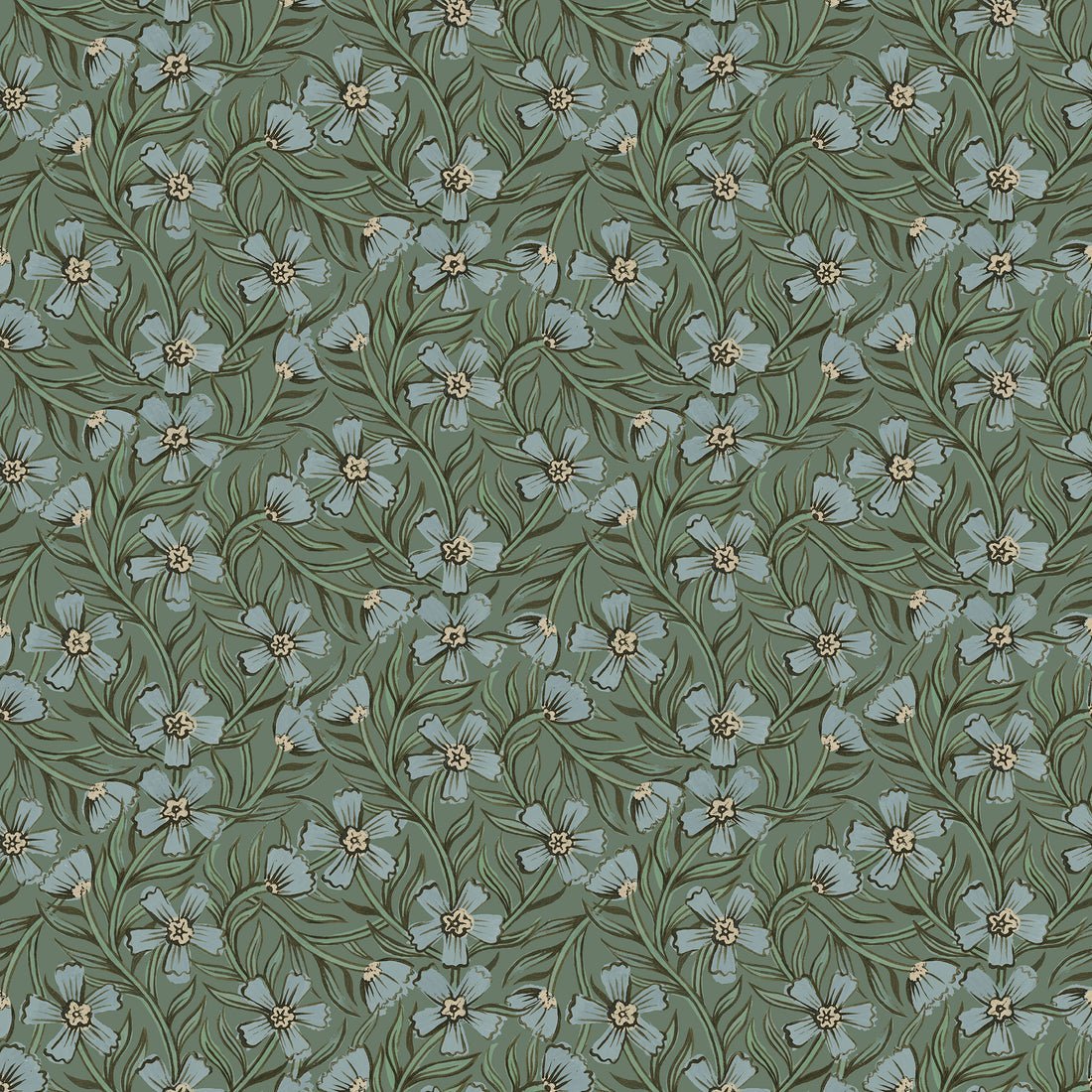 Sweet India Wallpaper - Blue & Green - Summer Gray - Premier Wallcovering