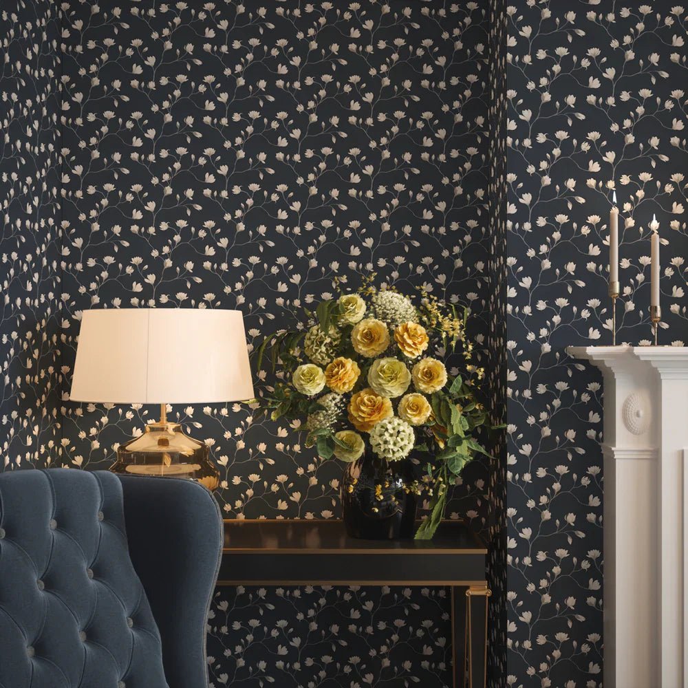 Sweet Magnolia Wallpaper - Classic Navy - LAN100052 - Lucie Annabel - Premier Wallcovering