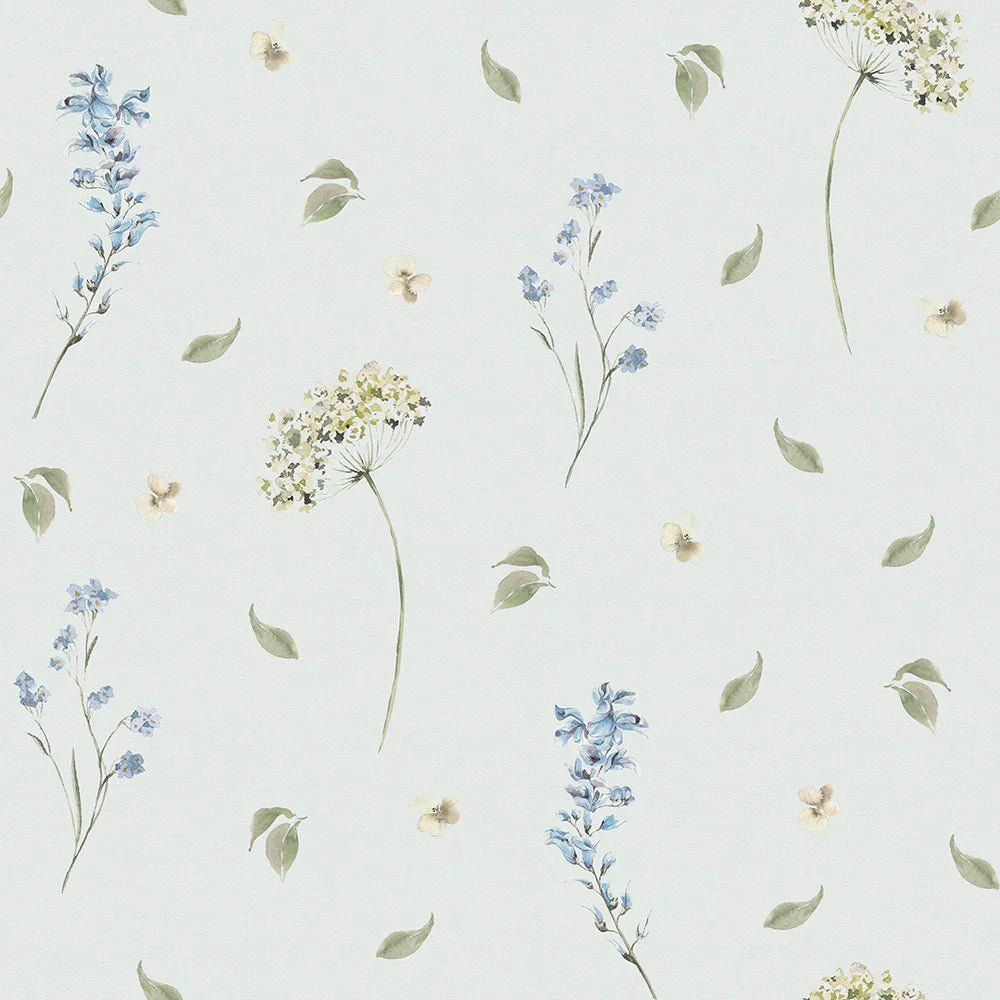 Sweet Meadow Wallpaper - Cornflower Blue and Sage on Mist - LAN100003 - Lucie Annabel - Premier Wallcovering