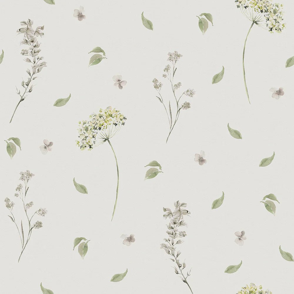 Sweet Meadow Wallpaper - Sage Green on Linen Cream - LAN100001 - Lucie Annabel - Premier Wallcovering