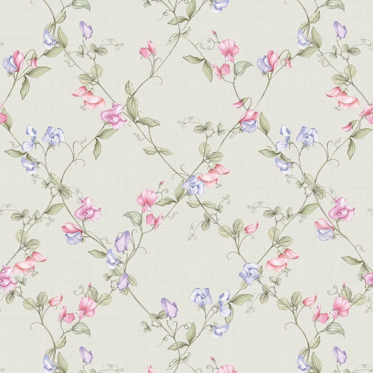 Sweet Pea Wallpaper - Pinks and Lilacs on Soft Sage - Lucie Annabel - LAN100416 - Premier Wallcovering