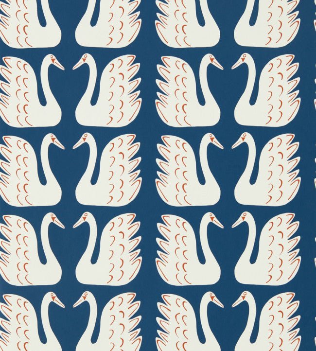 Swim Swam Swan Wallpaper - Denim - NART112797 - Scion - Premier Wallcovering