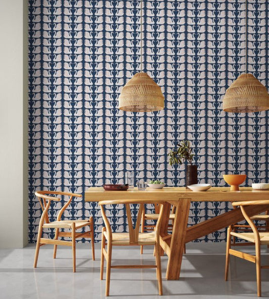 Swim Swam Swan Wallpaper - Denim - NART112797 - Scion - Premier Wallcovering