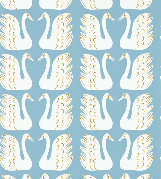 Swim Swam Swan Wallpaper - Sky / Chai - NART112809 - Scion - Premier Wallcovering