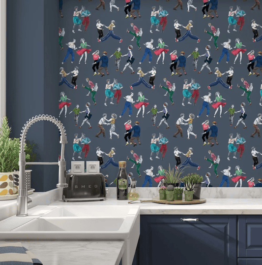 Swing Time Wallpaper - Blue - The Graduate Collection - AH1SWINGBLUE - Premier Wallcovering