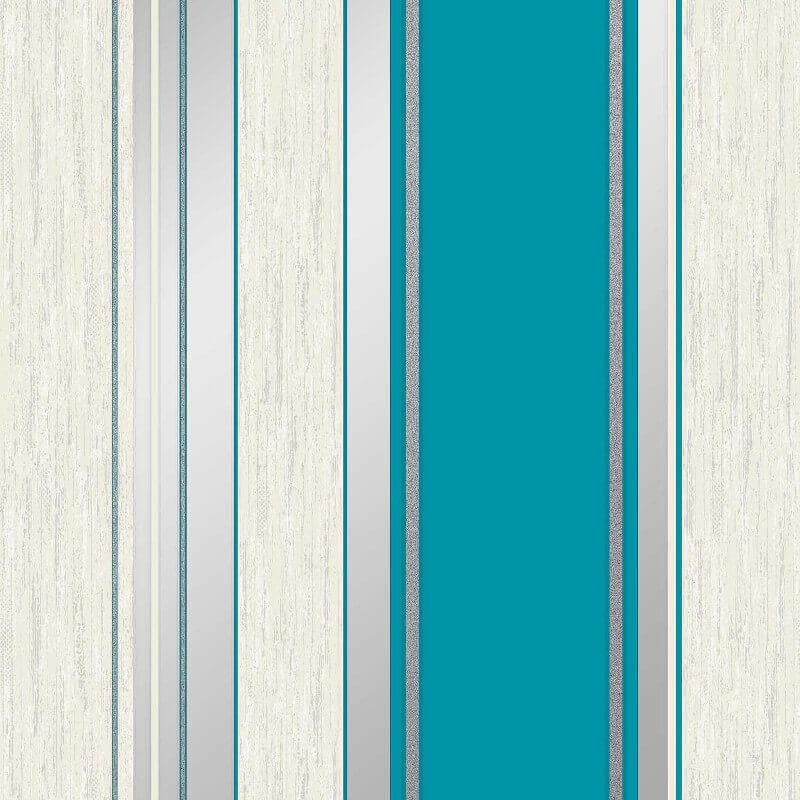 Synergy Stripe Glitter Wallpaper - Teal/Silver - Crown - M0801 - Premier Wallcovering