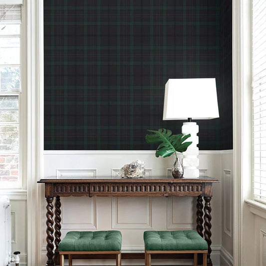 Tailor Plaid Wallpaper - Dark Blue & Evergreen - NextWall - NW54302 - Premier Wallcovering