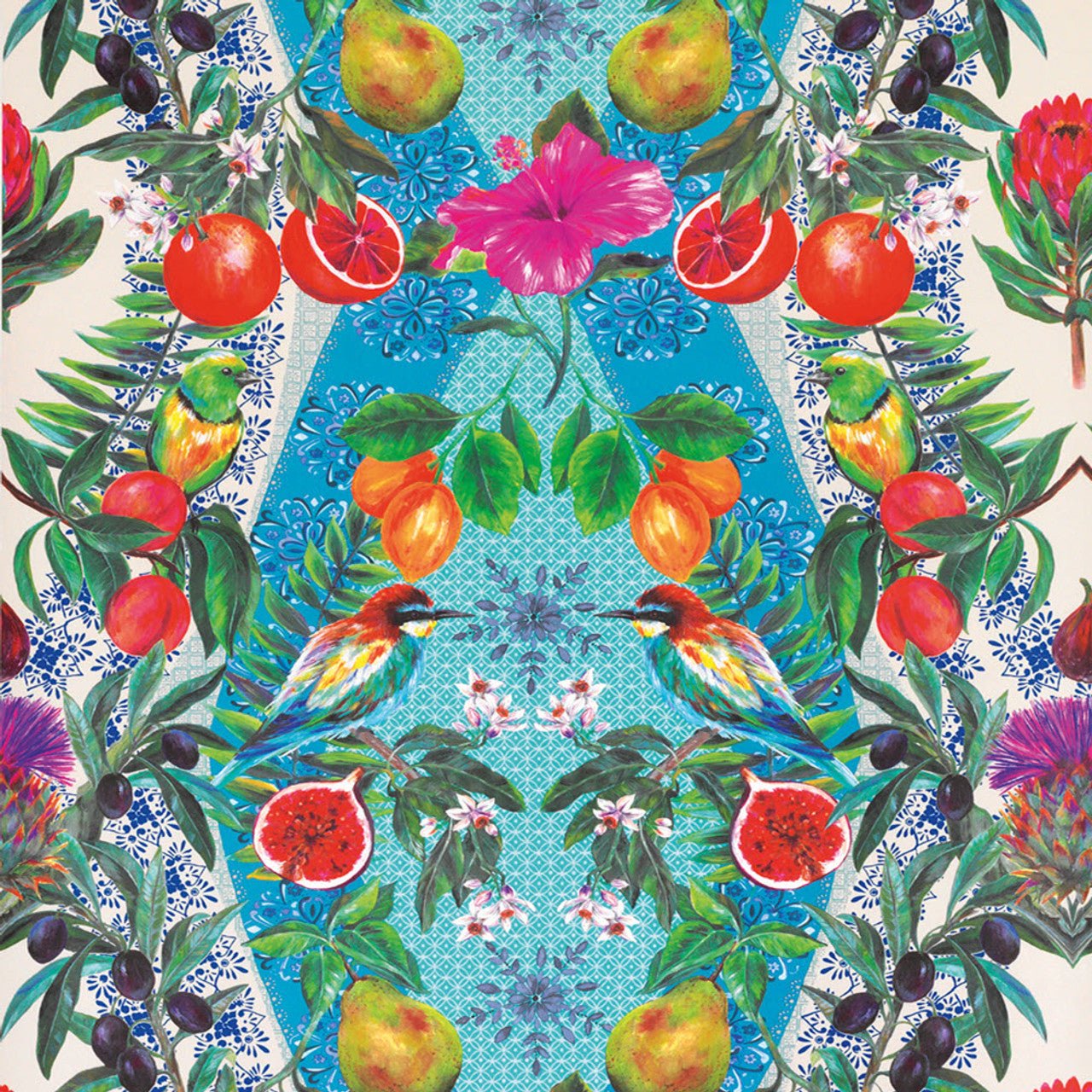 Talavera Wallpaper - Persian Blue/ Turquoise - Matthew Williamson - W7263-01 - Premier Wallcovering