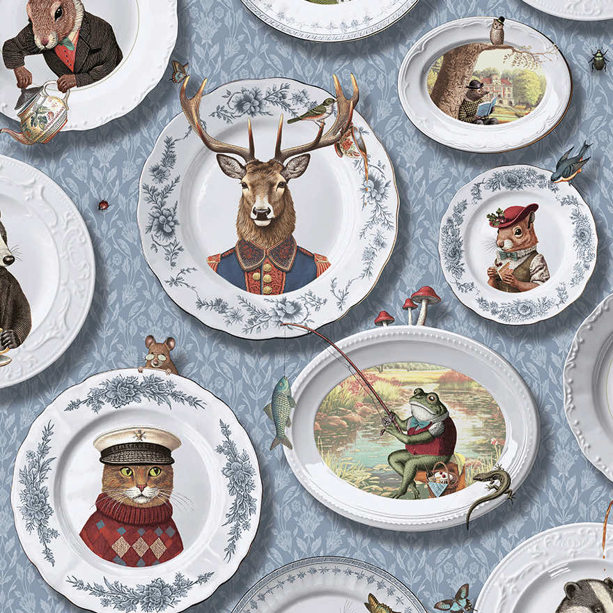 Tales of the Manor Wallpaper - Blue - Holden Décor - 91961 - Premier Wallcovering