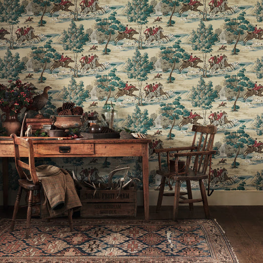 Tally Ho Wallpaper - Teal/Ruby - DVIN214597 - Sanderson - Premier Wallcovering