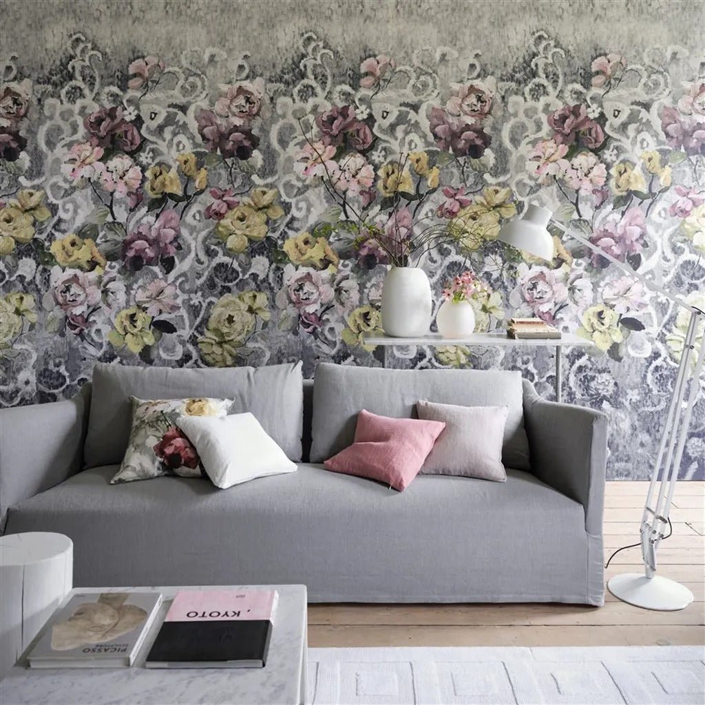 Tapestry Flower Wallpaper - Platinum - PDG1153/04 - Designers Guild - Premier Wallcovering