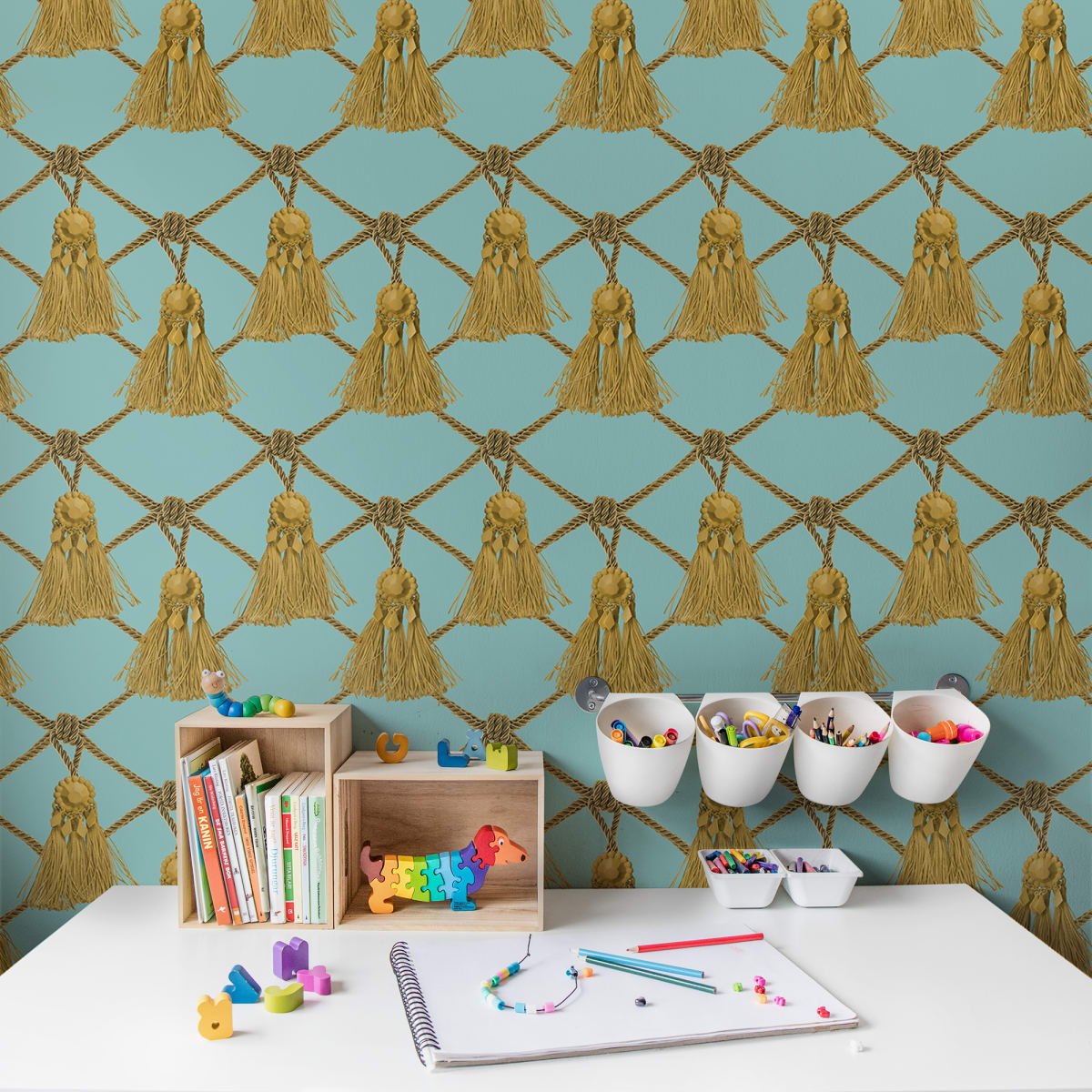 Tassels Wallpaper - Turquoise - Rebel Walls - R18561 - Premier Wallcovering