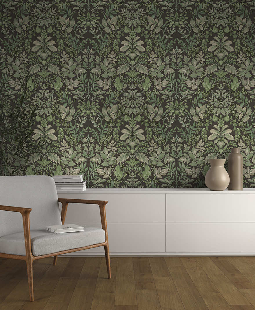 Tavira Wallpaper - Charcoal / Green - Holden Décor - 91693 - Premier Wallcovering