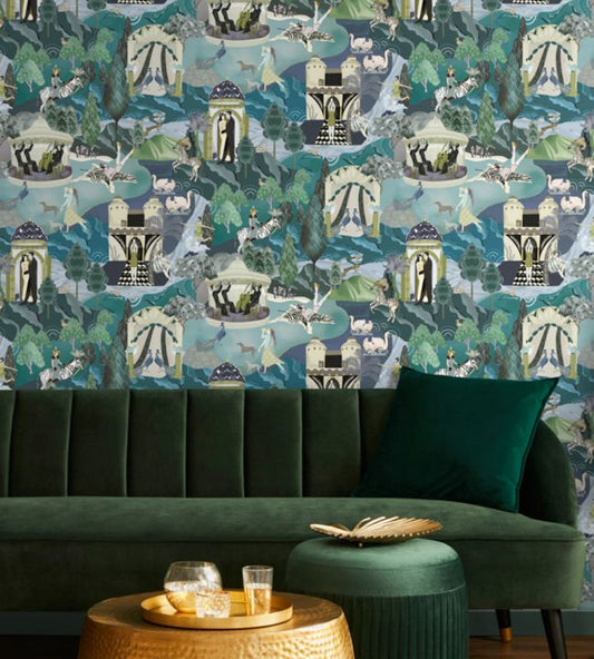 The Art Deco Hills Wallpaper - Aqua - Brand McKenzie - BMHD002/10A - Premier Wallcovering