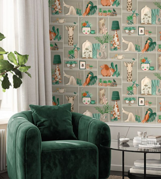 The Cabinet Wallpaper - Jade & Amber - Brand McKenzie - BMWL005/10A - Premier Wallcovering
