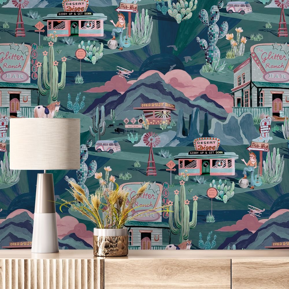 The Glitter Ranch Wallpaper - Gunmetal Green - Brand McKenzie - BMGI006/08C - Premier Wallcovering
