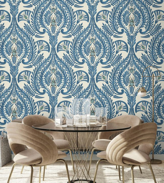The Great Damask Wallpaper - Azure Blue - Brand McKenzie - BMHD002/11A - Premier Wallcovering