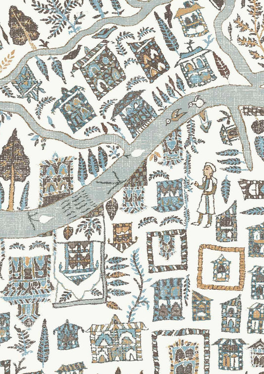 The Map Maxi Wallpaper - Aqua Vita - Lewis & Wood - Premier Wallcovering