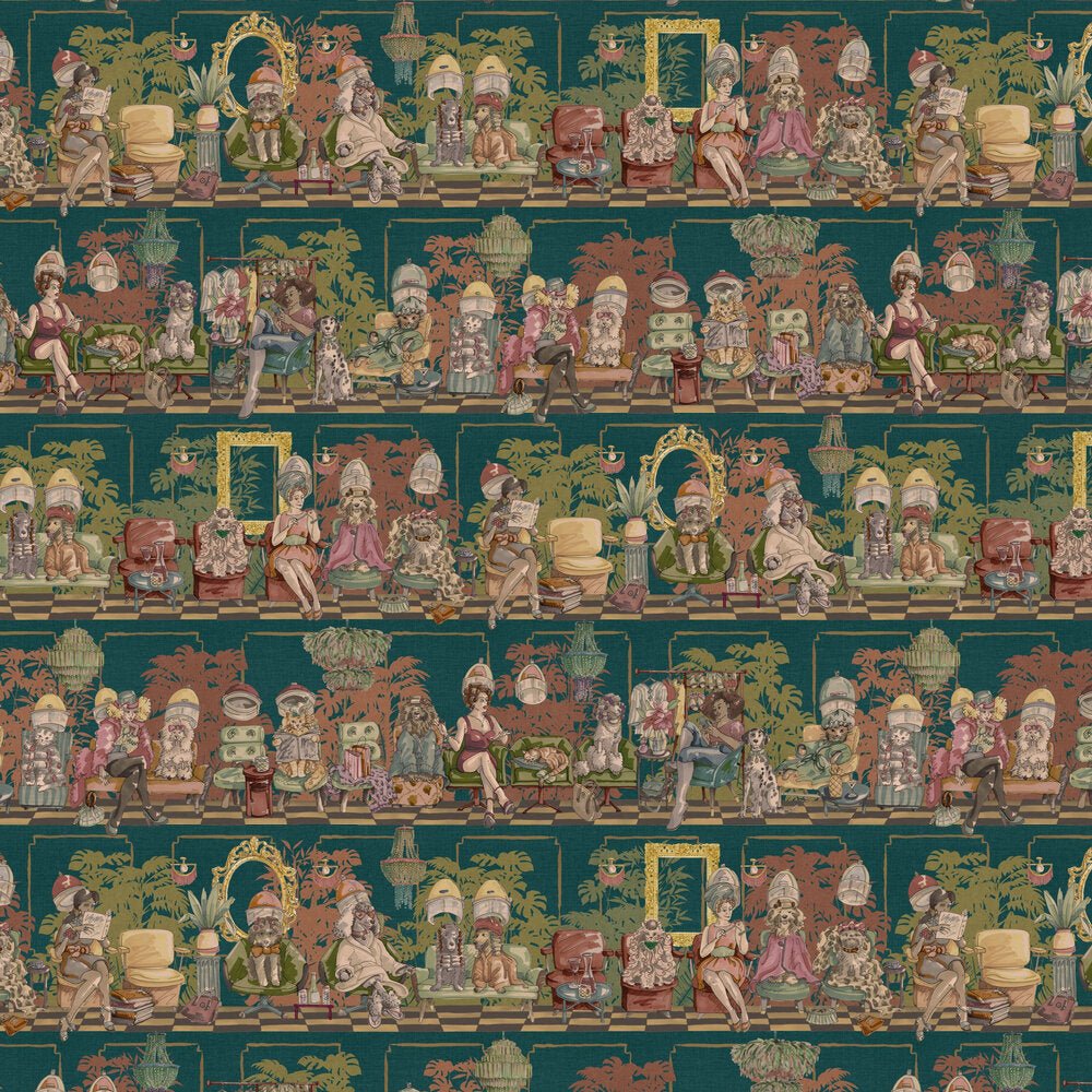 The Parlour Wallpaper - Teal Tone - Brand McKenzie - BMGI006/10B - Premier Wallcovering