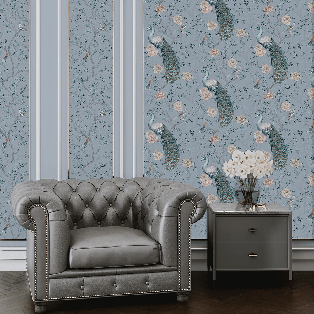 The Peacock's Promise Wallpaper - Heritage Blue - LAN100400 - Lucie Annabel - Premier Wallcovering