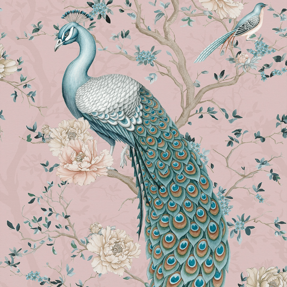 The Peacock's Promise Wallpaper - Rose - LAN100401 - Lucie Annabel - Premier Wallcovering