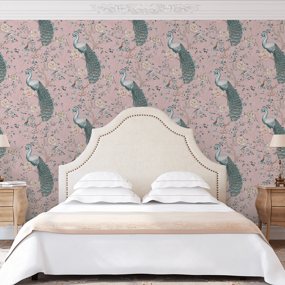 The Peacock's Promise Wallpaper - Rose - LAN100401 - Lucie Annabel - Premier Wallcovering